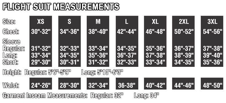 Tru Spec Flight Suit Size Chart